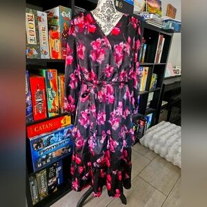 Floral Black and Pink Women's Dress